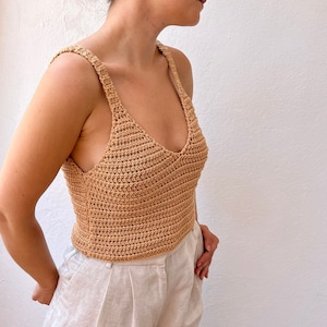 Häkeloberteile, Oberteile, Häkel-Crop-Top, Häkeltop für Frauen, Boho-Top, Häkelkleidung, Boho-Chic-Top in Beige, Hippie-Top, trendiges Top.