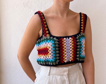 Granny square top, granny tube, Crochet tops, crochet crop top, rainbow top, tank top, retro top, crochet top for women, crochet lace top