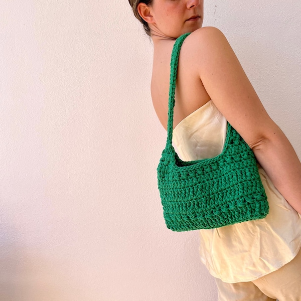 Sac vert, Petit sac bandoulière, petit sac hobo, sac au crochet, sac hiver, sac en coton, sac tissé, cadeaux femme