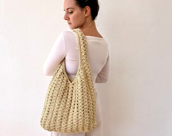 Everyday bag, summer bag, shoulder beige bag, french market bag, tote bag, Woven Handbag, Beach Bag, crochet summer bag, shopping bag