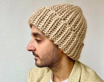 Bonnet chunky pour hommes, chapeau en laine d’hiver, chapeau pour hommes, chapeau tricoté à la main, quai d’hiver, cadeau pour hommes, accessoires d’hiver, bonnet chaud pour hommes