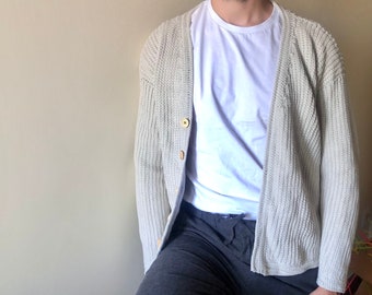 Herren-Baumwolljacke, Strickjacke, beige Jacke, Herren-Baumwollstrickjacke, handgefertigte Jacke, handgefertigte Häkeljacke