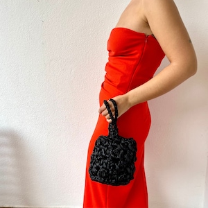 Black satin clutch, black handbag, knot bag, black evening bag, wedding purse, bucket bag, evening purse, small handbag, wedding guest bag image 1