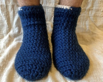 Hand knitted slipper wool socks, wool chunky socks, crochet sleepers for men, indoor sleepers, Christmas gift for father, gift for grandpa