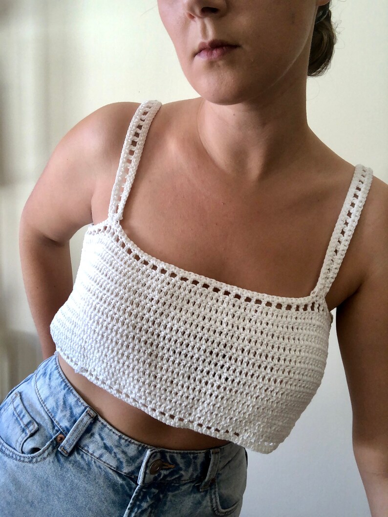 Crochet crop tee, Grey hand knit top, gray cropped top, sleeveless cotton top, square neckline, crochet bralette, bustier, hand knitted tank image 7