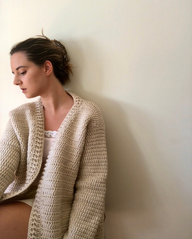 Oversized cardigan, crochet jacket, chunky cardigan, hand knit cardigan, beige cardigan sweater, crochet cardigan, warm cardigan, loungewear image 7