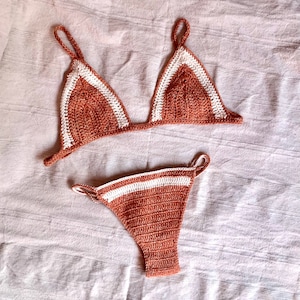 Orange crochet bikini set, Orange crochet swimwear, knit boho bikini, knit beach top, swimsuit for women, Boho bikini set, Adjustable bikini