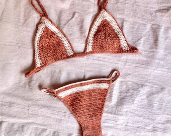Bikini naranja de ganchillo, conjunto bikini crochet naranja, bikini boho naranja oscuro, Bañador de crochet, set de Bikini de crochet.