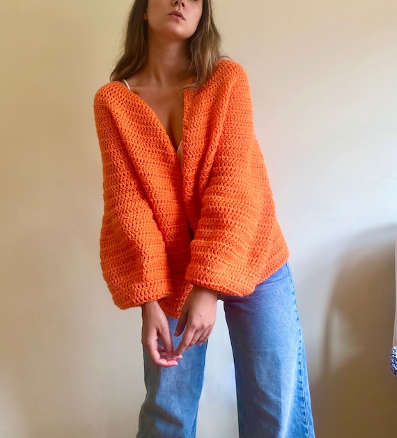 Orange Cardigan, Orange Sweater, Oversize Cardigan, Fall Cardigan, Chunky  Jacket, Open Front Cardigan, Pumpkin Orange Sweater, Hand Knit 