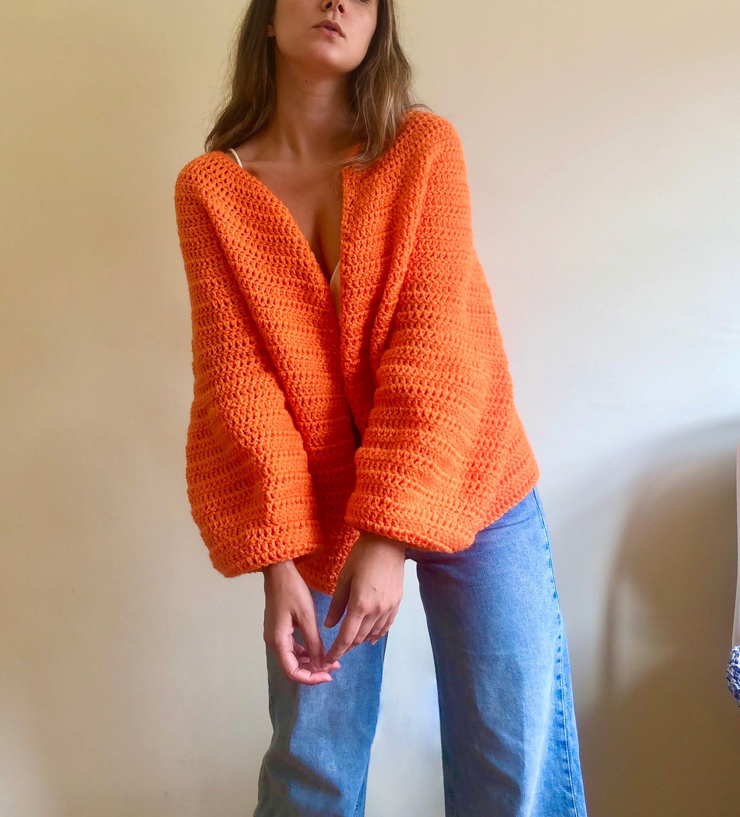 Orange Cardigan Orange Sweater Oversize Cardigan Fall - Etsy