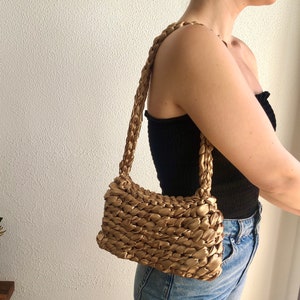 Evening shoulder bag, unique bag, crochet shoulder bag, satin bag, small shoulder bag, handle bag, mini hobo shoulder bag, statement bag image 4