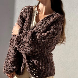 Handmade cardigan cotton, Black organic cotton cardigan, crochet cardigan, crochet sweater, granny square cardigan, knit cardigan, minimal image 8