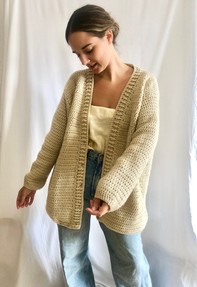 Oversized cardigan, crochet jacket, chunky cardigan, hand knit cardigan, beige cardigan sweater, crochet cardigan, warm cardigan, loungewear image 1