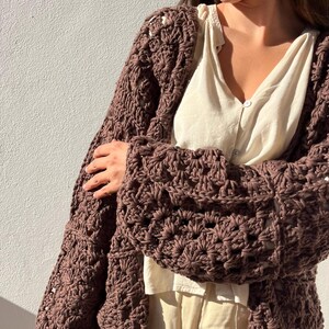 Handmade cardigan cotton, Black organic cotton cardigan, crochet cardigan, crochet sweater, granny square cardigan, knit cardigan, minimal image 17