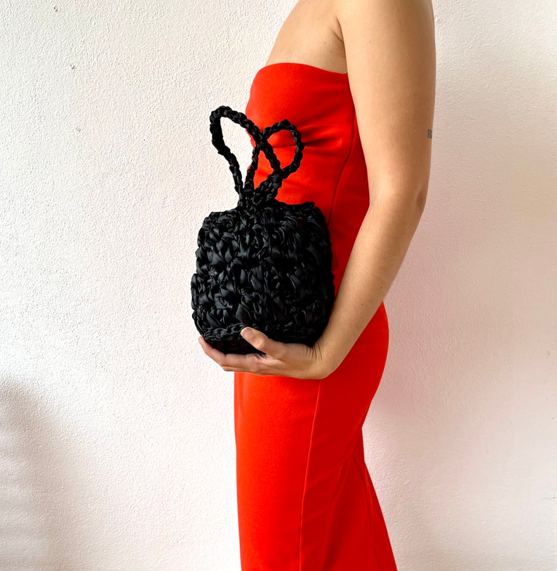 Black satin clutch, black handbag, knot bag, black evening bag, wedding purse, bucket bag, evening purse, small handbag, wedding guest bag image 3