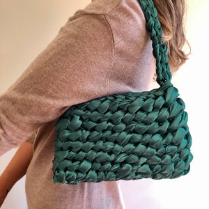 Small shoulder bag, green handbag, satin purse, statement bag, handle bag, evening shoulder bag, clutch purse, party purse, green pochette image 5