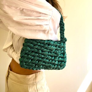 Small shoulder bag, green handbag, satin purse, statement bag, handle bag, evening shoulder bag, clutch purse, party purse, green pochette Green