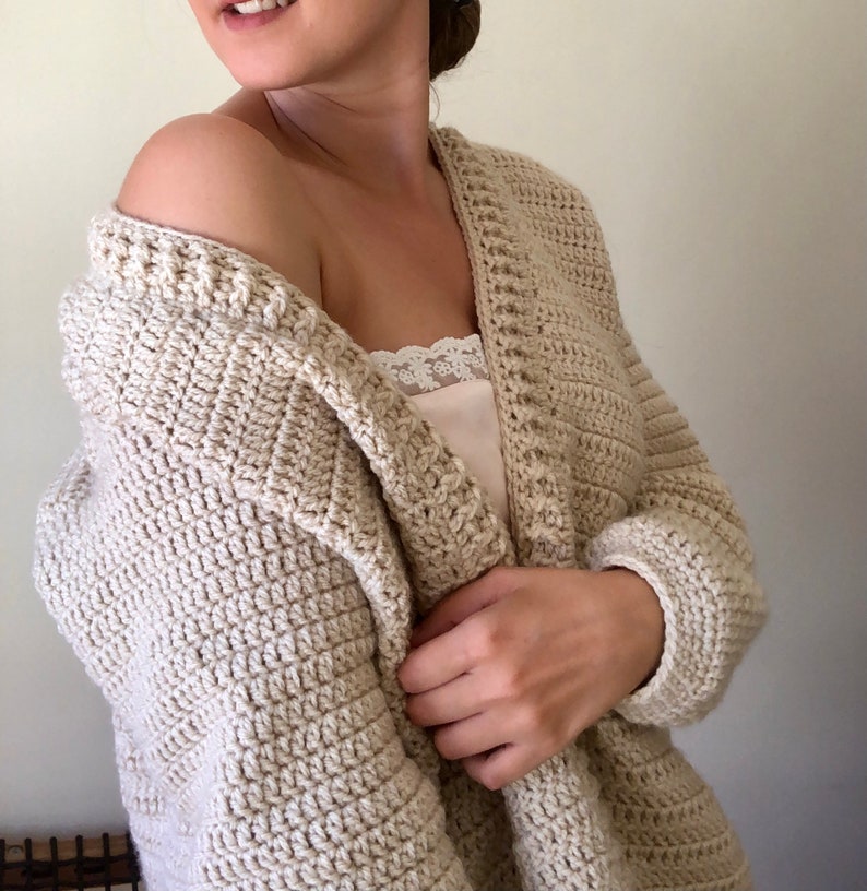 Oversized cardigan, crochet jacket, chunky cardigan, hand knit cardigan, beige cardigan sweater, crochet cardigan, warm cardigan, loungewear image 8