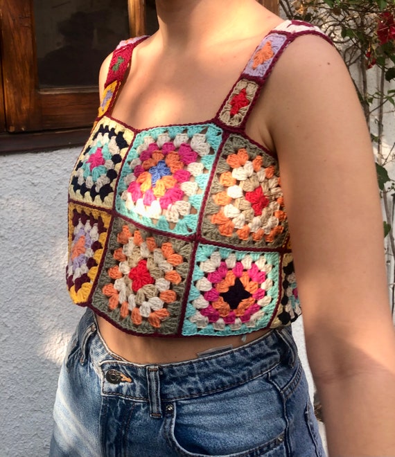 Granny Square Crop Top,long Sleeve Top,crochet Crop Sweater,festival Top , crochet Patchwork Top -  Canada