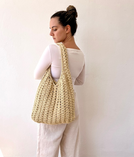 Everyday bag, summer bag, shoulder beige bag, french market bag, tote bag, Woven Handbag, Beach Bag, crochet summer bag, shopping bag