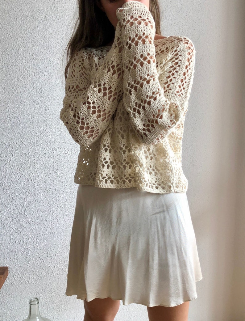 Crochet sweater, Lace sweater, Knit crochet sweater, loose knit sweater, sheer sweater, Long sleeve top, lace pullover, distressed sweater. image 4