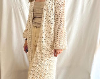 Cotton long kimono, crochet cardigan, long knit jacket, boho cardigan, crochet duster, boho crochet tunic, oversize long cardigan, cover up.