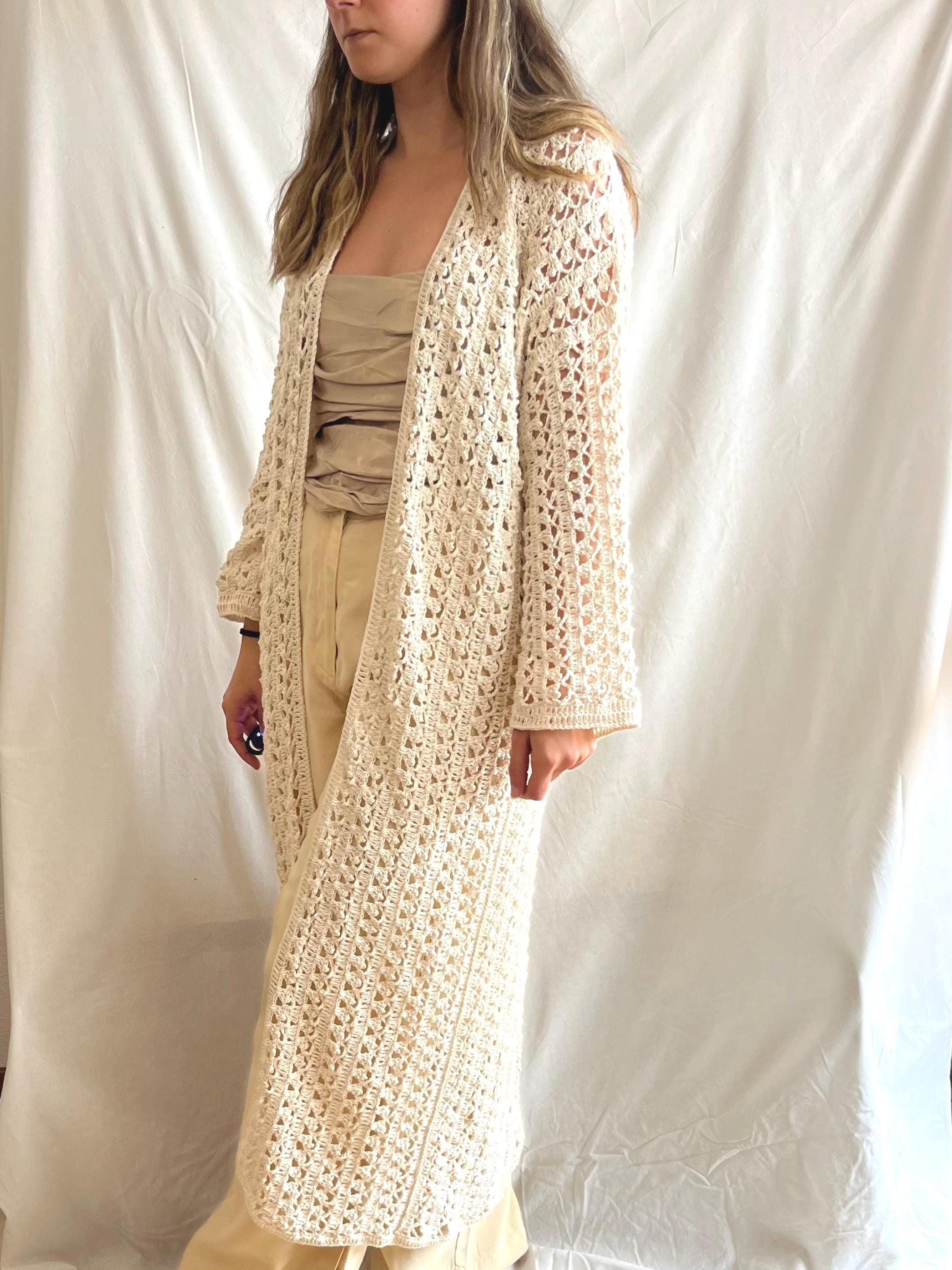 Cotton Long Kimono, Crochet Cardigan, Long Knit Jacket, Boho 