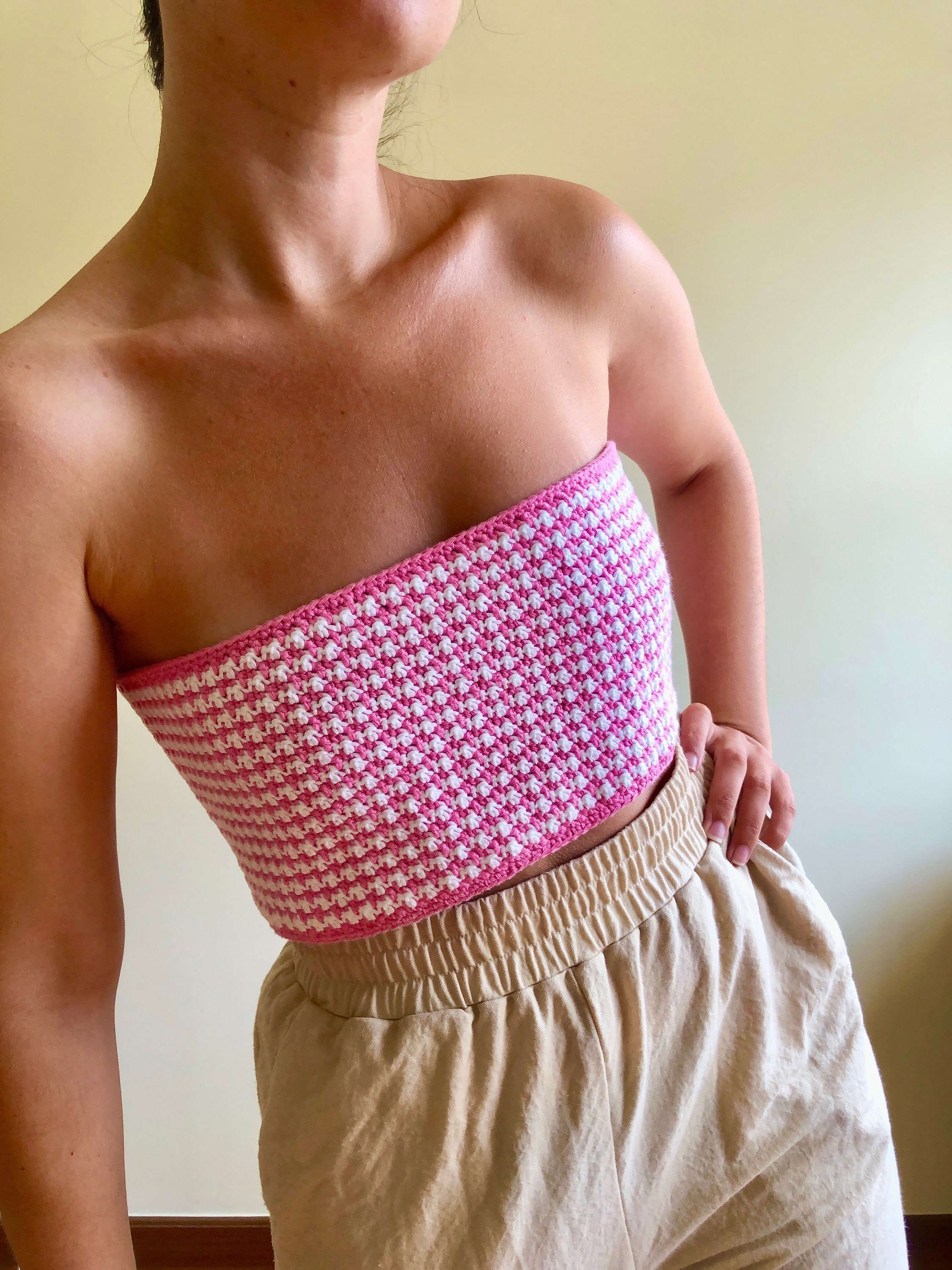 Gooey samenzwering bord Roze strapless top gestreepte gehaakte top gehaakte tube - Etsy België