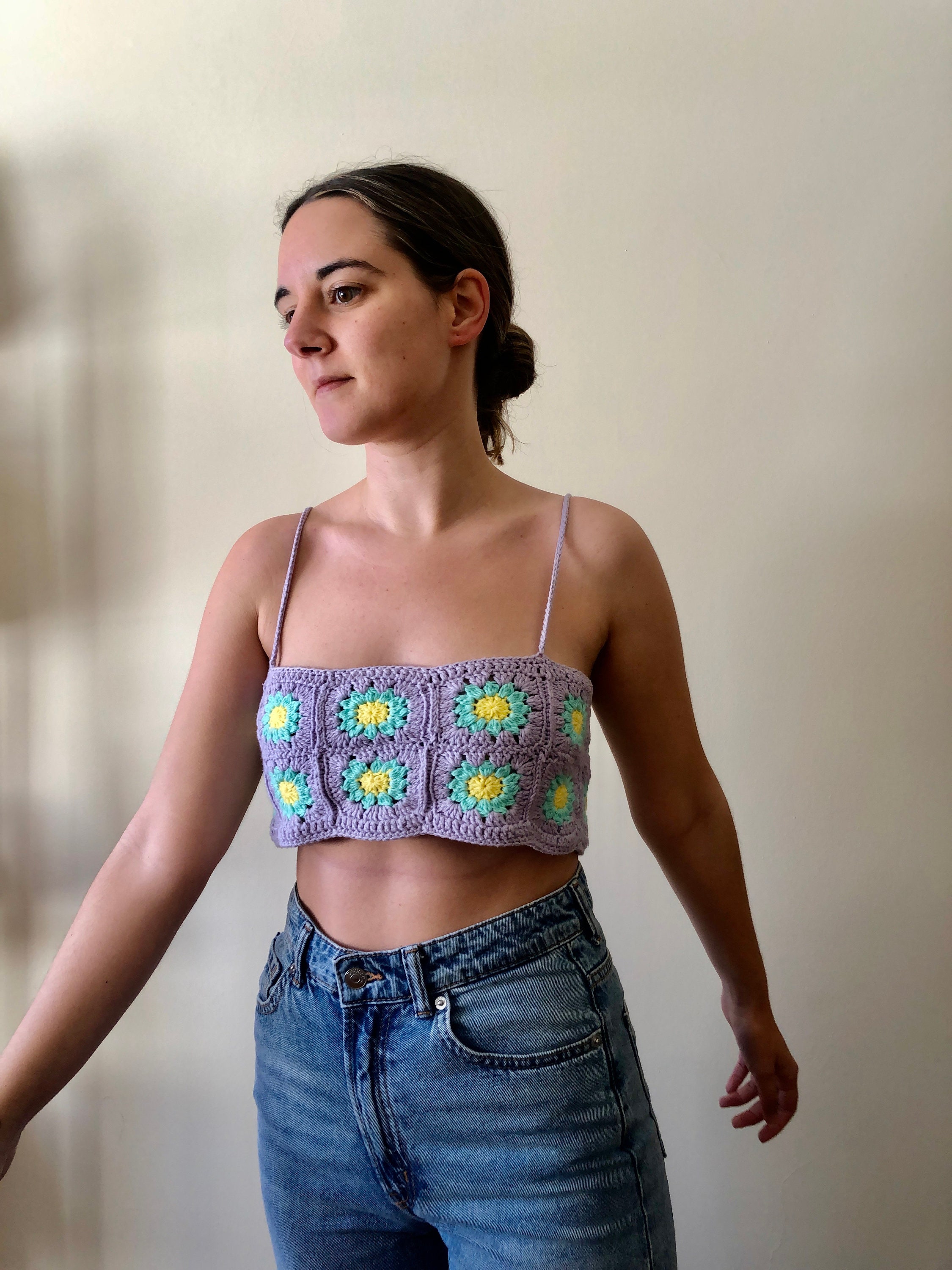 Retro Crochet Top, Patchwork Top, Daisy Top, Sunflower Top