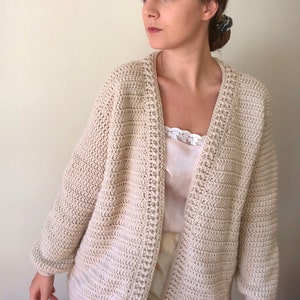 Oversized cardigan, crochet jacket, chunky cardigan, hand knit cardigan, beige cardigan sweater, crochet cardigan, warm cardigan, loungewear image 4