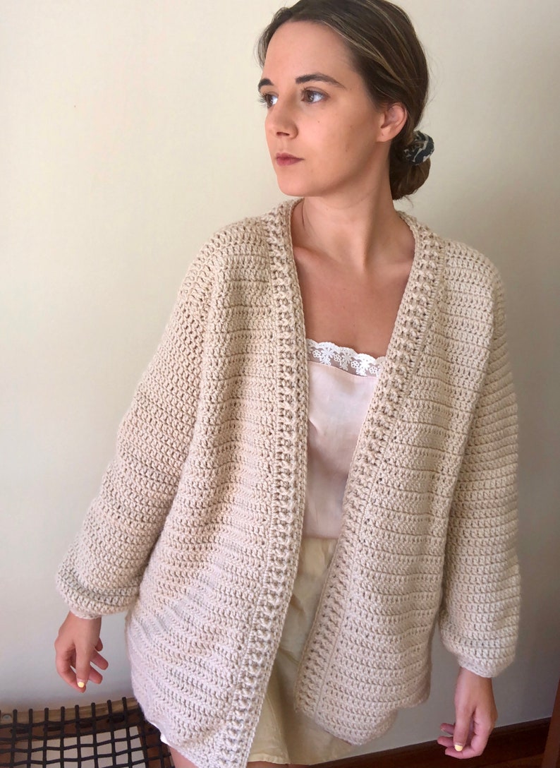 Oversized cardigan, crochet jacket, chunky cardigan, hand knit cardigan, beige cardigan sweater, crochet cardigan, warm cardigan, loungewear image 4