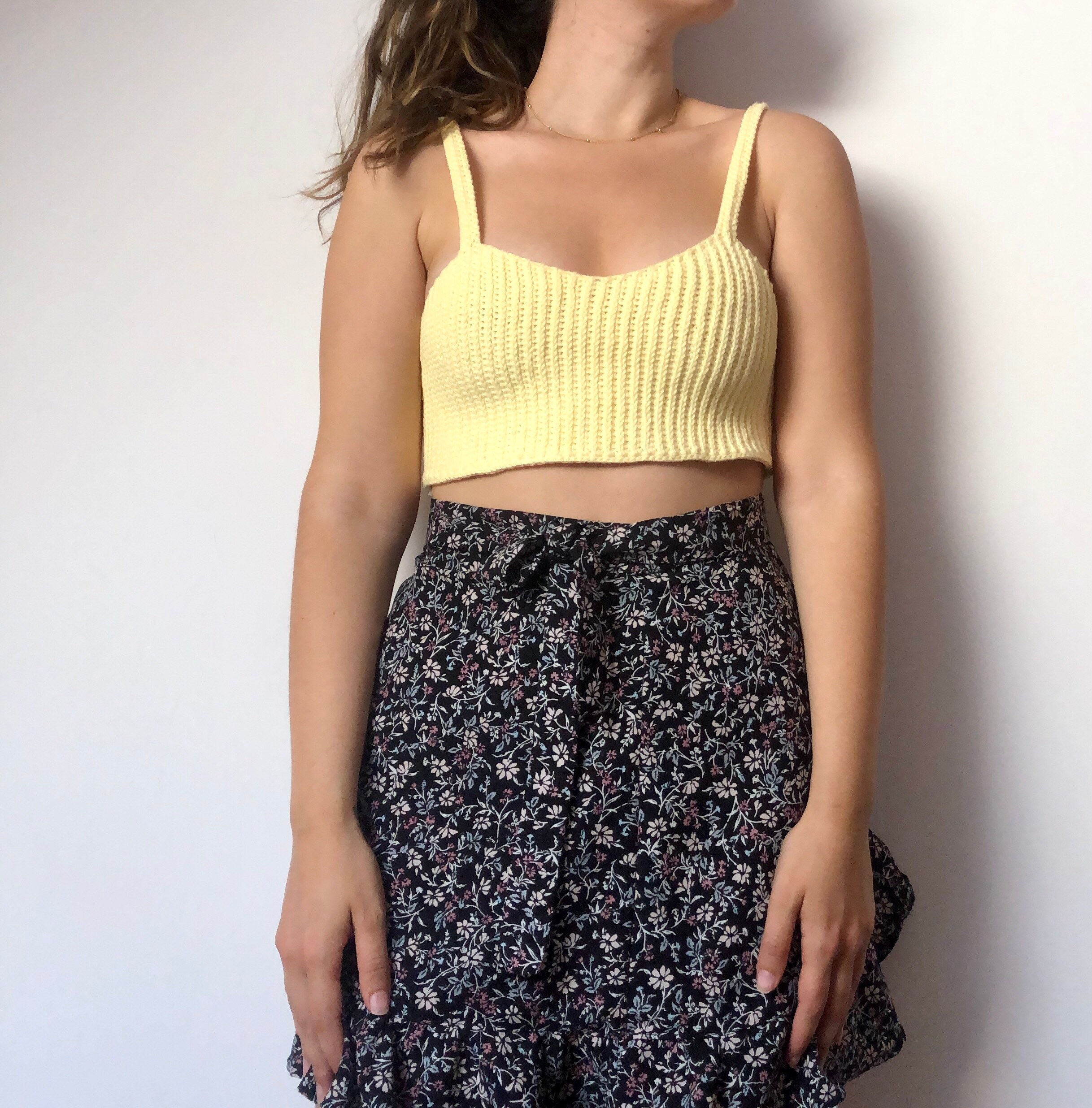 Tank Cropped Top Pastel Yellow Knit Crop Top Plain Cropped Etsy UK