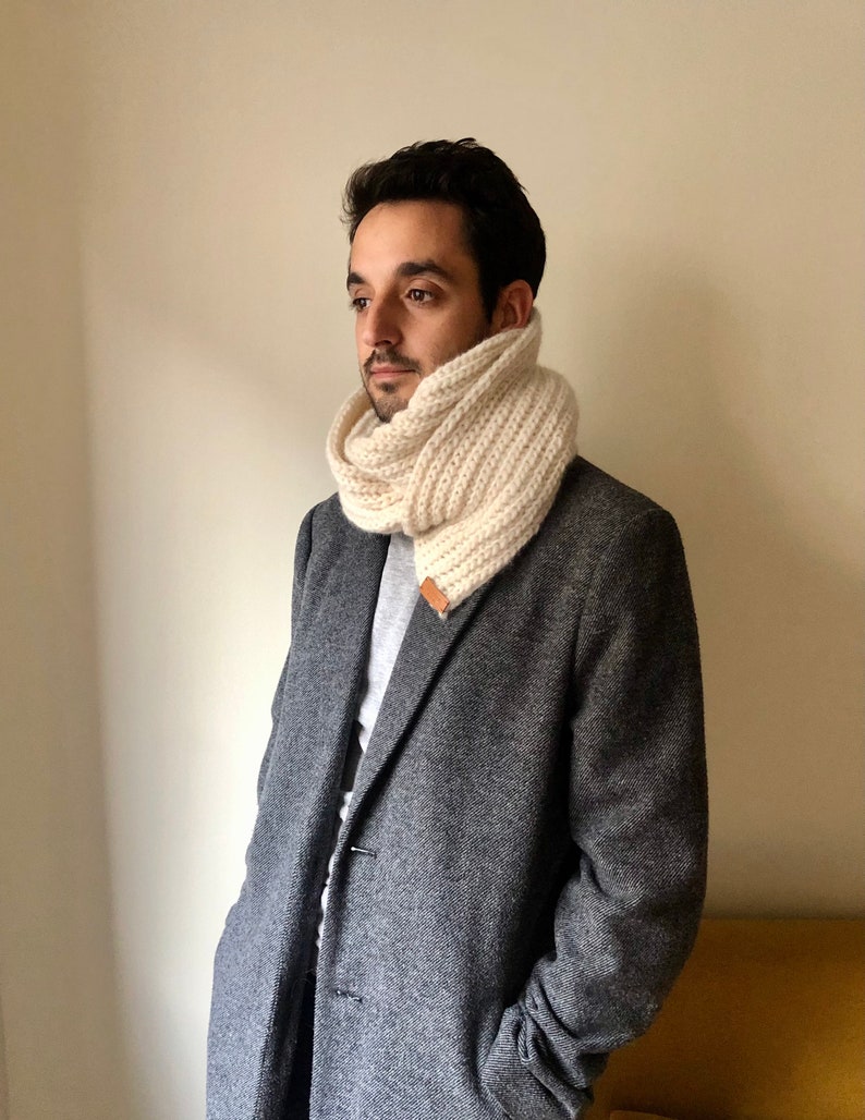 Wool scarf for men, alpaca wool scarf, Christmas gifts for men, handmade scarf, hand knitted scarf, soft wool scarf for men, gift for father image 3