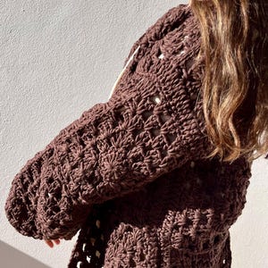 Handmade cardigan cotton, Black organic cotton cardigan, crochet cardigan, crochet sweater, granny square cardigan, knit cardigan, minimal image 3