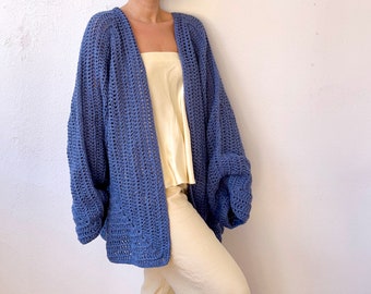 Royal blue cardigan, kimono cardigan, knitted sweater, duster, bolero shrug crochet, cropped cardigan, open front cardigan