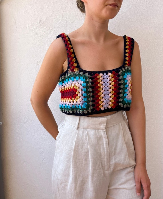 Granny Square Top, Granny Tube, Crochet Tops, Crochet Crop Top, Rainbow Top,  Tank Top, Retro Top, Crochet Top for Women, Crochet Lace Top 