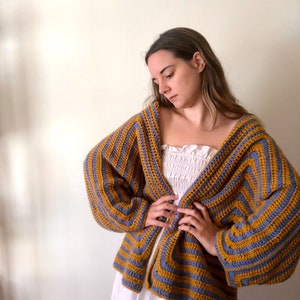 Oversized cardigan women, black kimono robe, striped cardigan, slouchy sweater, black and white cardigan, lightweight cardigan short kimono Indigo