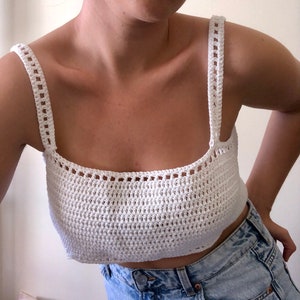 Crochet crop tee, Grey hand knit top, gray cropped top, sleeveless cotton top, square neckline, crochet bralette, bustier, hand knitted tank image 5