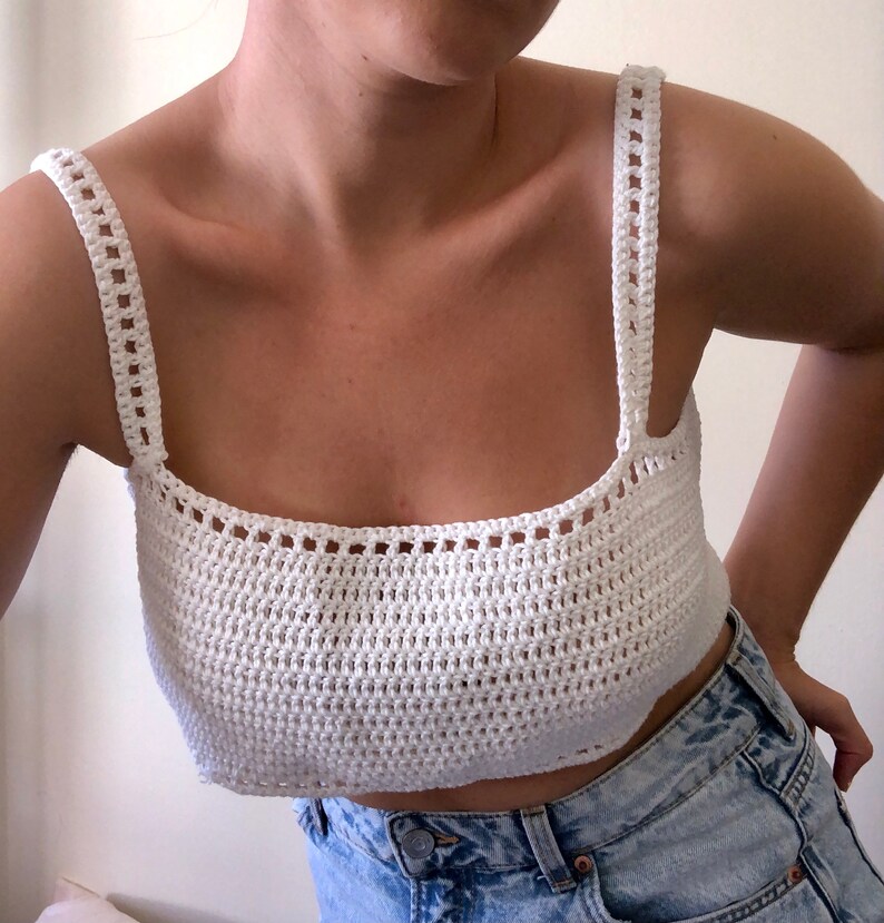 Crochet crop tee, Grey hand knit top, gray cropped top, sleeveless cotton top, square neckline, crochet bralette, bustier, hand knitted tank image 5