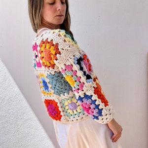 Granny square cardigan, cotton cardigan, crochet cardigan, summer cardigan, cotton bomber, patchwork cardigan, floral cardigan, retro jacket image 9