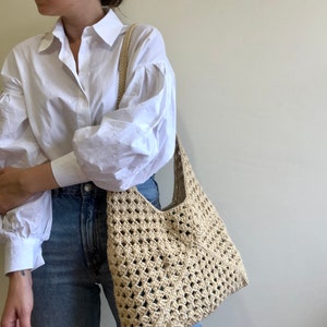 Hobo bag, crossbody shoulder bag, Crochet bag, Woven bag, beach large bag, everyday bag, retro bag, Granny square bag, straw bag, tote bag image 3