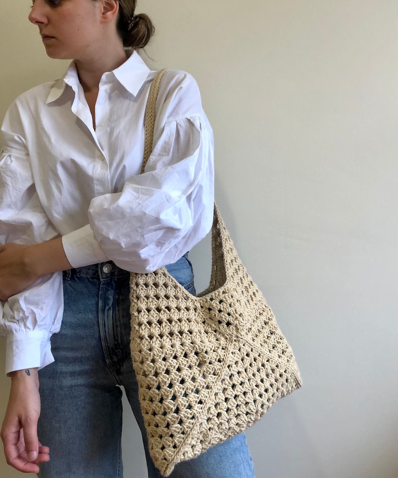 Hobo bag, crossbody shoulder bag, Crochet bag, Woven bag, beach large bag, everyday bag, retro bag, Granny square bag, straw bag, tote bag image 3