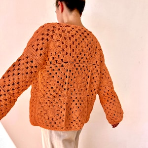 Granny square cardigan, cotton cardigan, crochet cardigan, summer cardigan, cotton bomber, patchwork cardigan, floral cardigan, retro jacket Orange