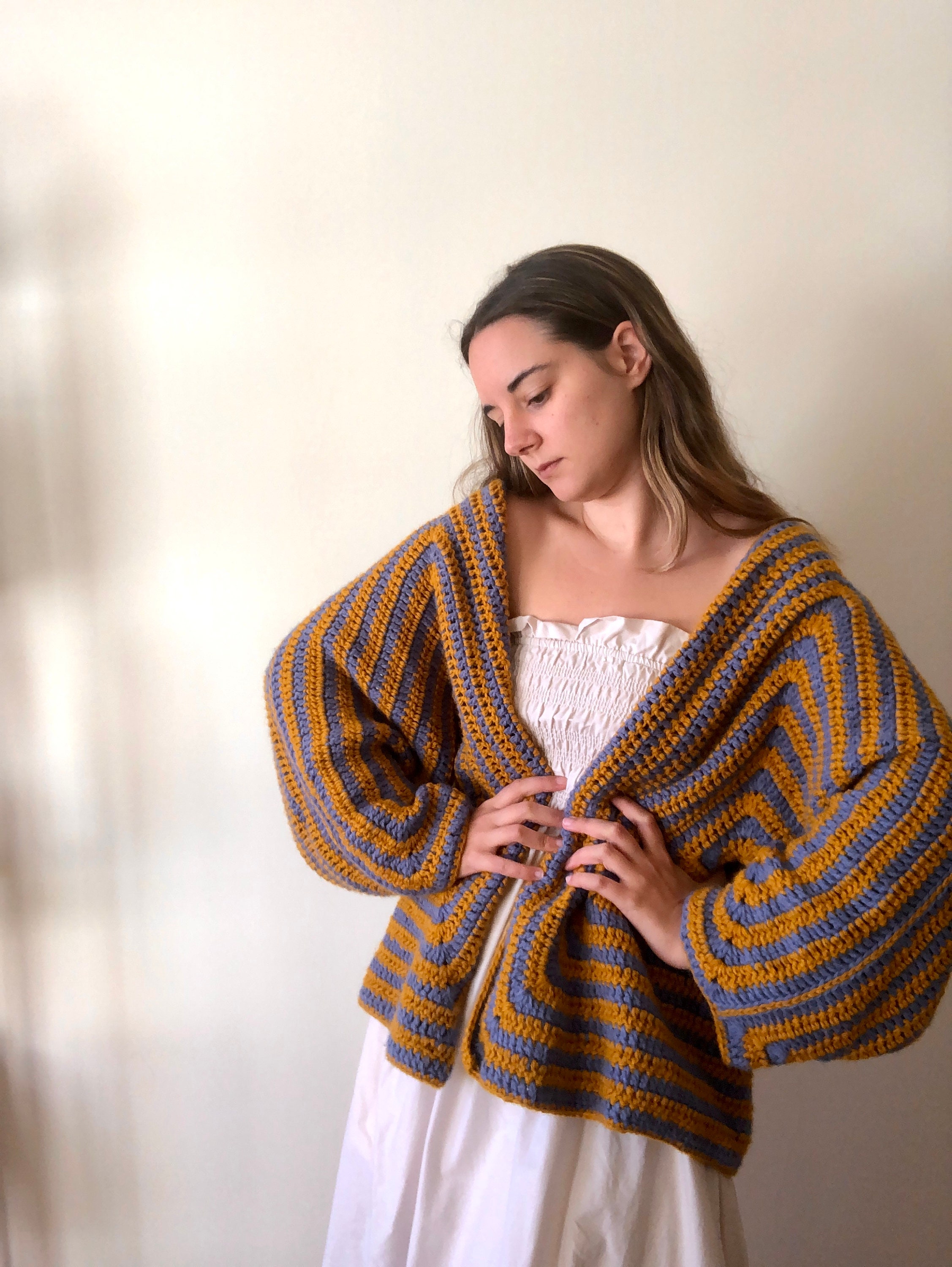 カーディガン Buy Boho Knit Sweater, Kimono Cardigan, 70s Cardigan, Mustard