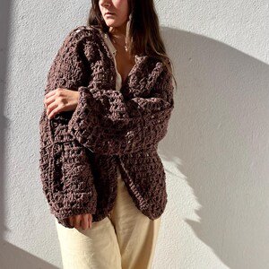 Handmade cardigan cotton, Black organic cotton cardigan, crochet cardigan, crochet sweater, granny square cardigan, knit cardigan, minimal image 7