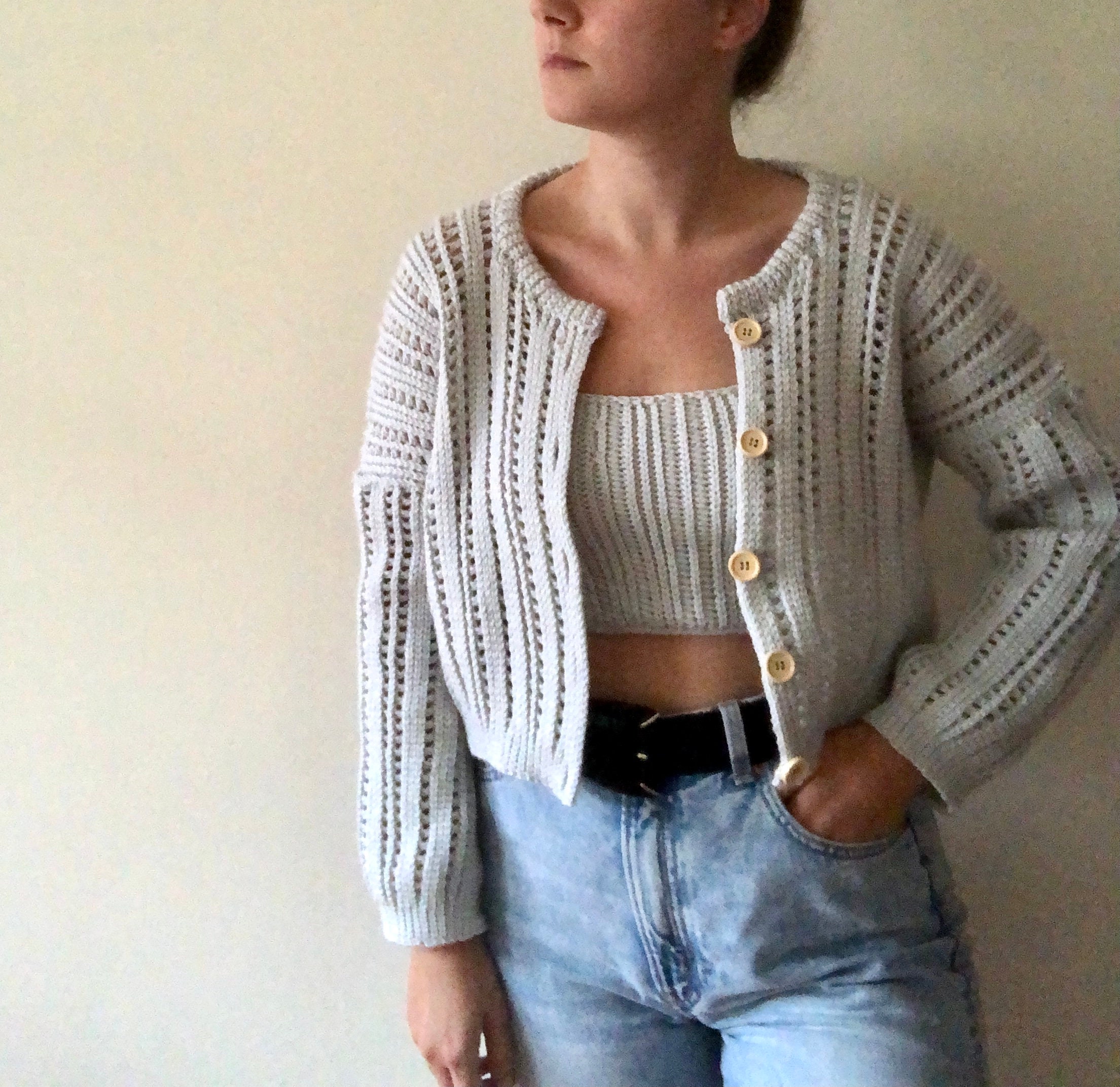 Cardigan Sweater Set, co-ord Set for Women, Top and Cardigan Set, Knit Matching Set Women, Handmade Cardigan, Knitted Cardigan and Tank Top