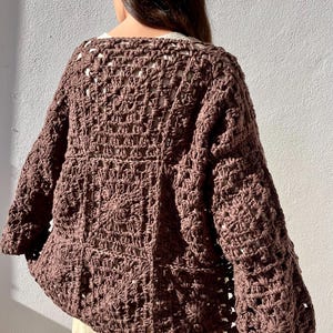 Handmade cardigan cotton, Black organic cotton cardigan, crochet cardigan, crochet sweater, granny square cardigan, knit cardigan, minimal image 19