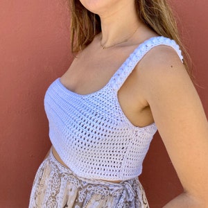 One shoulder white top, asymmetrical tank top, off the shoulder white top, one sleeve crochet top, sleeveless crop top, white cotton top.