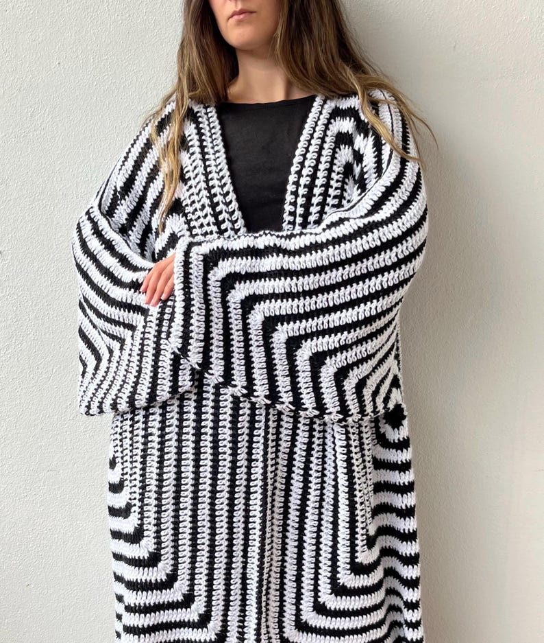 Black maxi cardigan, maxi sweater, cardigan long, longline cardigan, maxi duster sweater, oversized wool cardigan, kimono, crochet cardigan image 14