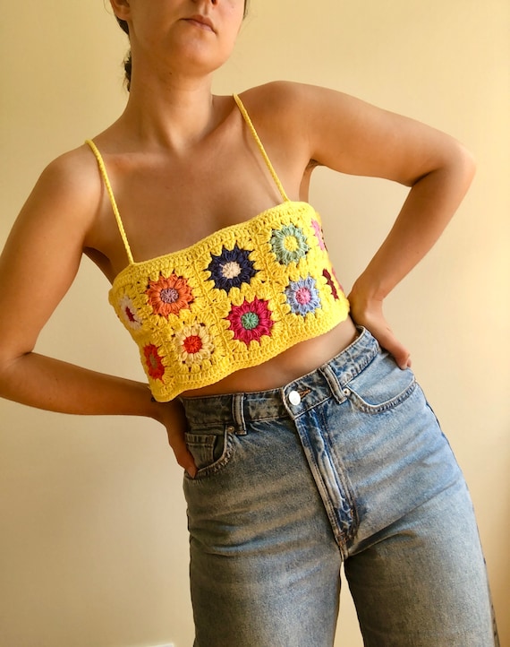 Patchwork Daisy Top, Purple Top, Granny Square Boho Top